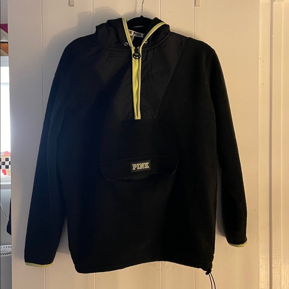 Victoria's Secret Black Hooded Fleece Jacket with Neon Accents